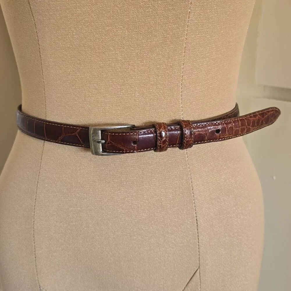 Ralph Lauren Vintage Brown American Alligator Belt with Silver Buckle, 26